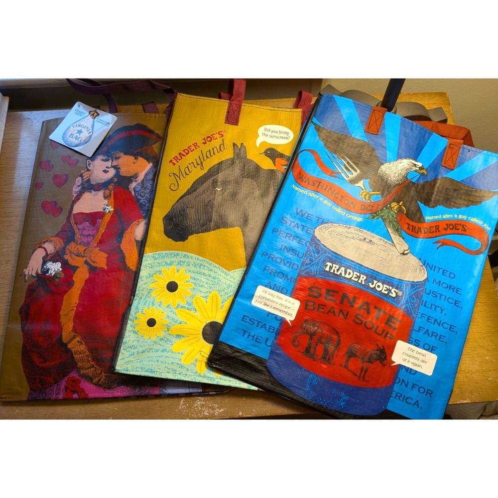 Trader Joes Reusable Grocery Bag Set DMV Virginia Maryland Washington DC NWT 3pk